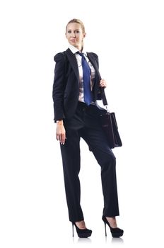 Businesswoman with briefcase on white