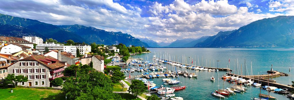 High angle panorama of swiss lake Leman