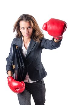 Angry businesswoman with boxing gloves