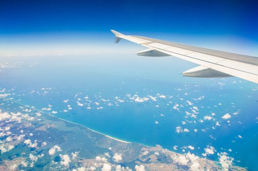 Airplane wing out of window
