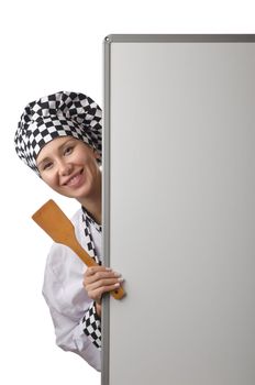 Cook with ladle and blank board