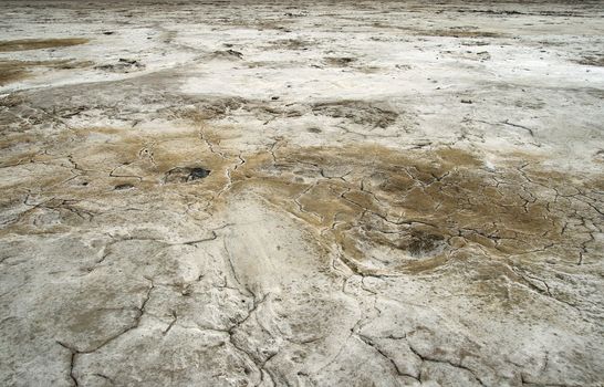 Dried bottom of salty lake Baskunchak, Russia