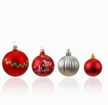 Collection of four Christmas balls on white background 