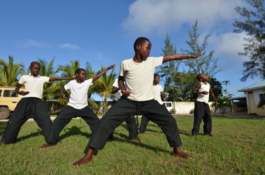Malindi,Kenya- 16 October 2011:  a group of unidentified orphans learn martial arts discipline.The Italian Association Rizzato, follows the children in the discipline, Malindi October 16.2011
