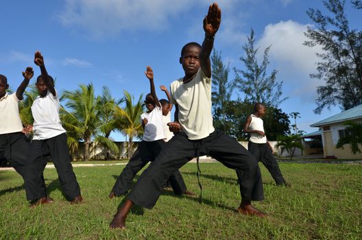 Malindi,Kenya- 16 October 2011:  a group of unidentified orphans learn martial arts discipline.The Italian Association Rizzato, follows the children in the discipline, Malindi October 16.2011