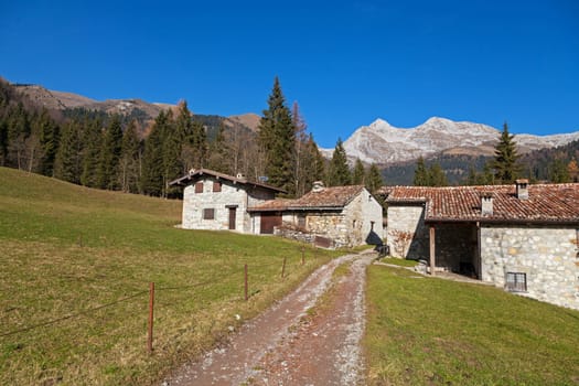 rural houses in an italian mountain landscape