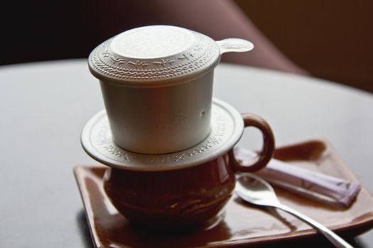 Traditional Vietnamese 's black coffee in a cafe