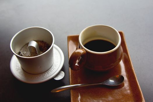 Traditional Vietnamese 's black coffee in a cafe