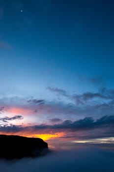 Sunset in the Nevado del Ruiz national park in Colombia.