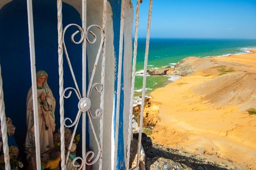 Virgin Mary looking down from Pilon de Azucar in La Guajira, Colombia.