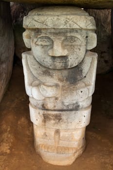 Ancient, pre-columbian statue in San Agustin, Colombia