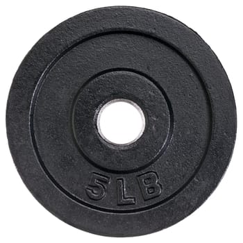 5 lb cast iron dumbbell plate isolated on white