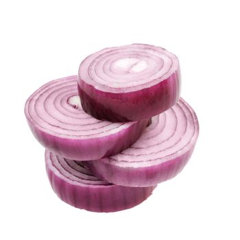 РЎhopped red onion circles. Isolated on white.