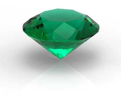 Green diamond emerald gemstone isolated on white with shadows