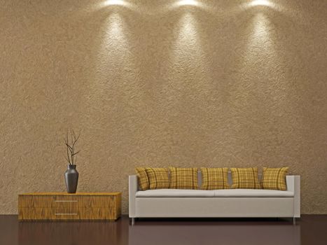 Sofa and a vase near the wall