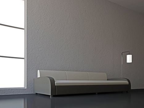 Sofa and a lamp near the big window