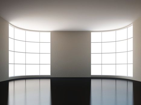 A large hall with a big window