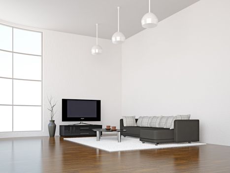A room interior with a TV set