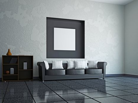 A room interior with a leather sofa