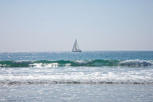 sailing boat at Atlantic ocean  next to Cadiz  in Spain