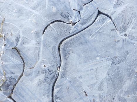 Frosty pattern ice lake out side at winter