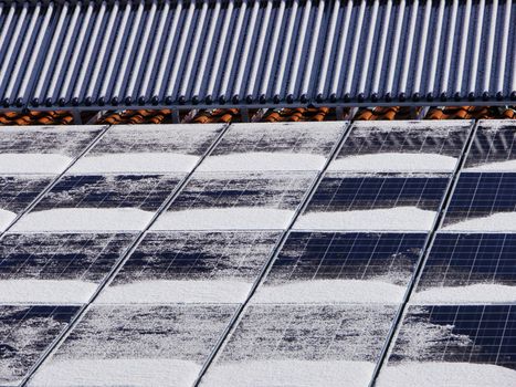 Solar panel on a roof and one for heating