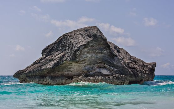 A large rock in Horseshoe Bay, Bermuda. Horseshoe Bay is in Southampton Parrish.