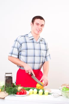 portrait of a man, cut vegetables, make meal