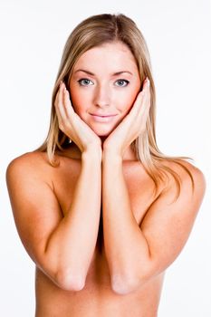 Young and beautiful woman on a white background isolated