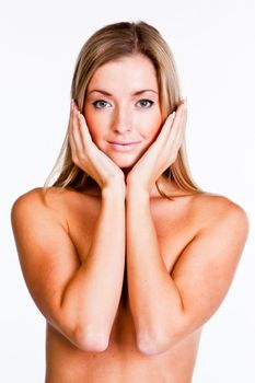 Young and beautiful woman on a white background isolated