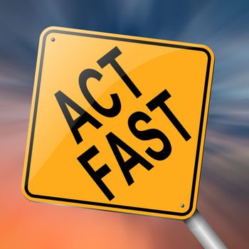 Illustration depicting a roadsign with an act fast concept. Abstract background.