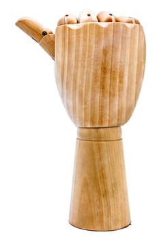 Wooden hand on a white background