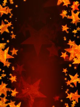 shining golden stars over red background, abstract christmas card