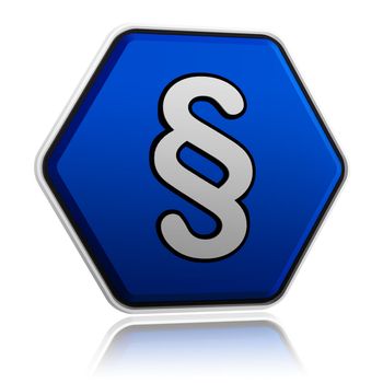 paragraph sign in 3d blue hexagon banner like button, business concept