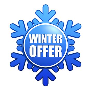 text winter offer - advertising label with snowflake like badge