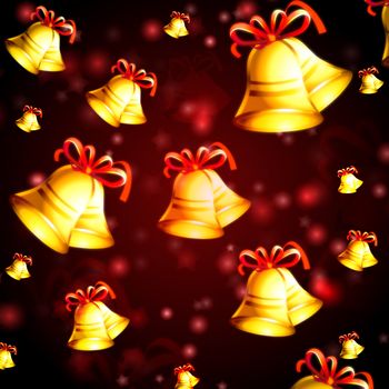 abstract red background with golden bells, christmas card