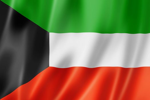 Kuwait flag, three dimensional render, satin texture