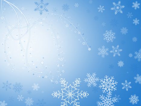 christmas background for your designs in blue with swirls and snowflakes