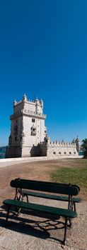 stunning panorama of Belem Tower in Lisbon, Portugal (UNESCO World Heritage Site)