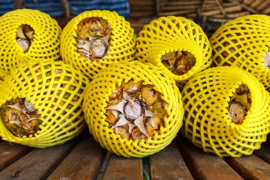 Closeup pineapple sale along the street at Prachuapkhirikhan province, Thailand.