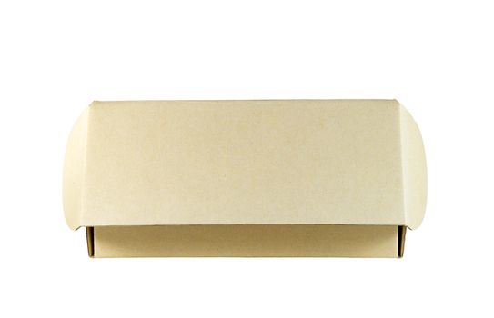 Closeup cardboard box, isolated on white background.