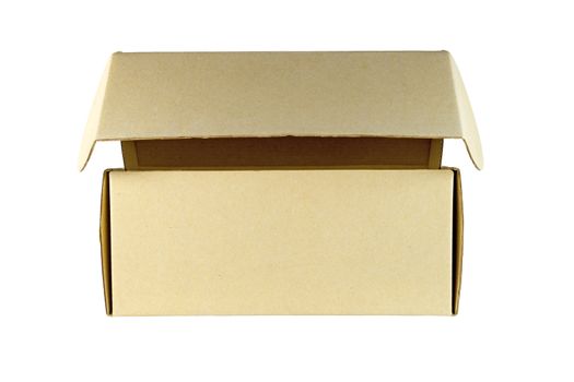 Closeup cardboard box, isolated on white background.