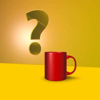 red cup and question mark - 3d illustration