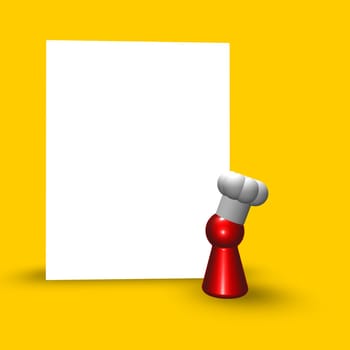 simple character cook in front of blank white board - 3d illustration