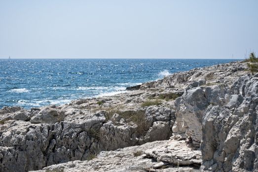 Croatian view of the sea from the rocky shore