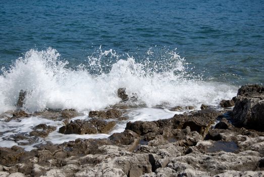 waves breaking on the shore