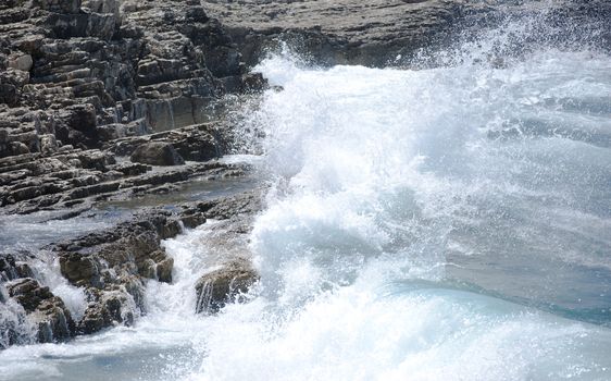 waves breaking on the shore