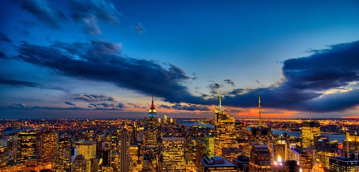 Wonderful night colors and light of Manhattan, New York City - Aerial view - USA