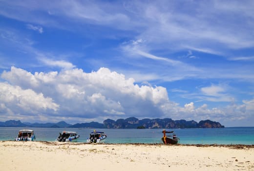 Long tail boat on the beach