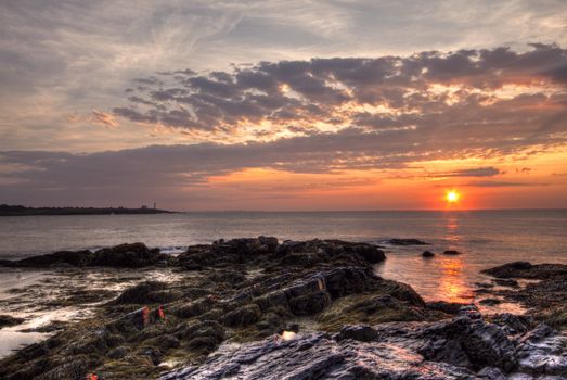 Wood Island Lighthouse at sunrise from East Point Sanctuary